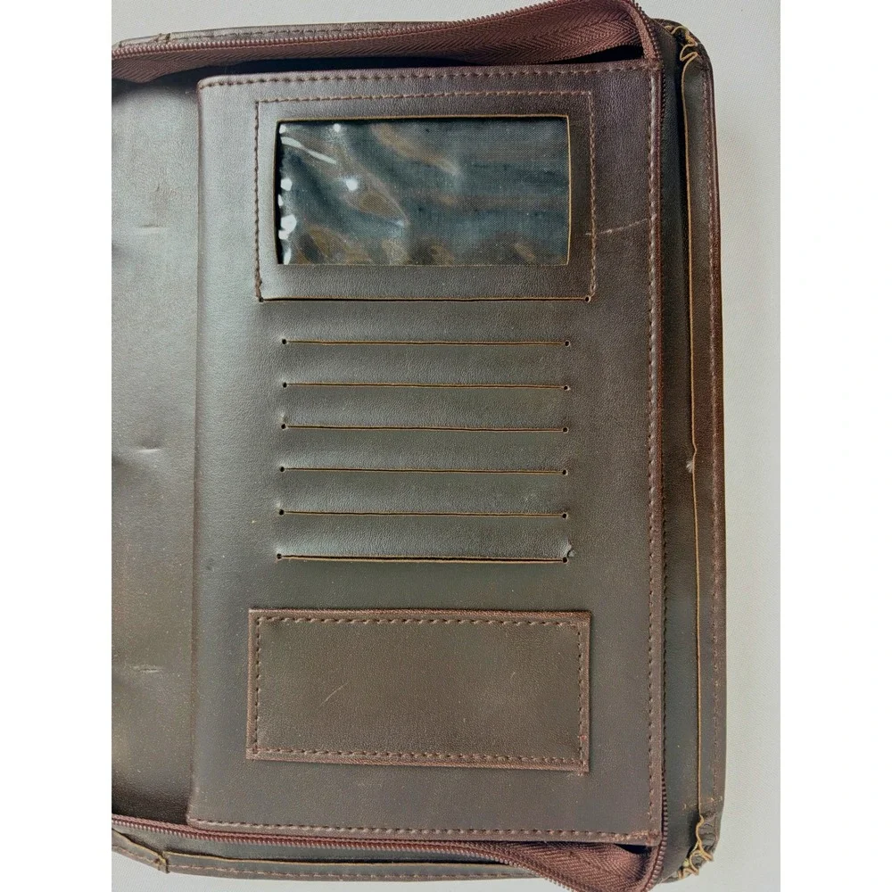 Dark Brown Leather Zipper Portfolio 3Ring Half Letter Binder Padfolio Organizer
